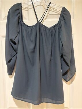 Loft Slate Blue Off-Shoulder Peasant Blouse